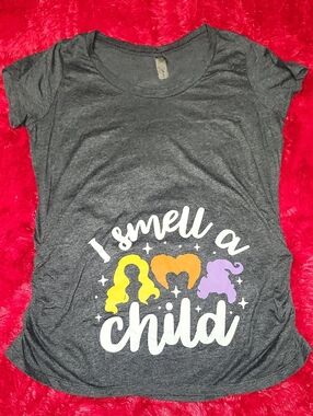 Maternity Gray Short Sleeve Graphic Tee with Yellow Orange Purple Accents